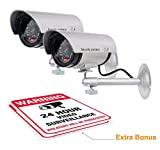 (2 Pack) Dummy Security Camera, Fake Bullet CCTV Surveillance System with Realistic Look Recording LEDs + Bonus Warning Sticker - Indoor/Outdoor Use, for Homes & Business- by Armo