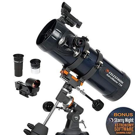 Celestron - AstroMaster 114EQ Newtonian Telescope - Reflector Telescope for Beginners - Fully-Coated Glass Optics - Adjustable-Height Tripod - BONUS Astronomy Software Package