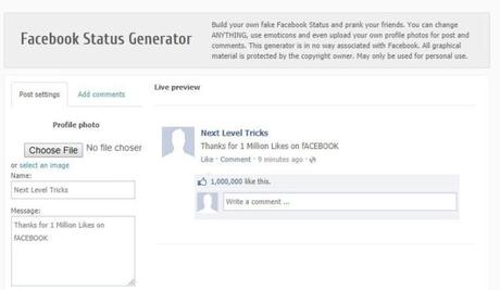 Create Fake Facebook Status