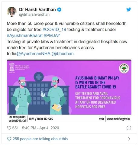 Free corona screening and treatment for Ayushman Bharat beneficiaries, 50 crores will get benefits of the scheme