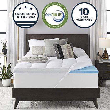 Sleep Innovations 4-inch Dual Layer Gel Memory Foam Enhanced Support, Queen, Made in The USA with a 10-Year Warranty Mattress Topper