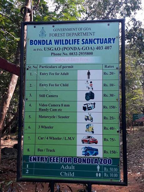 Entry Fee at Bondla Zoo, Goa