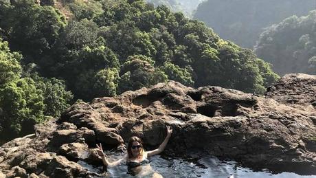 Swimming in Pond at Surla Falls, Goa