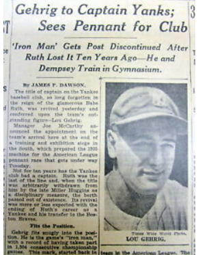 This day in baseball: Gehrig named Yankee captain