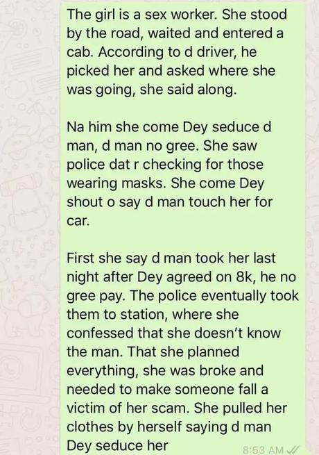 Pr0stitute allegedly confesses to lying against a cab man for money, after stripping to her underwear in Calabar (video)