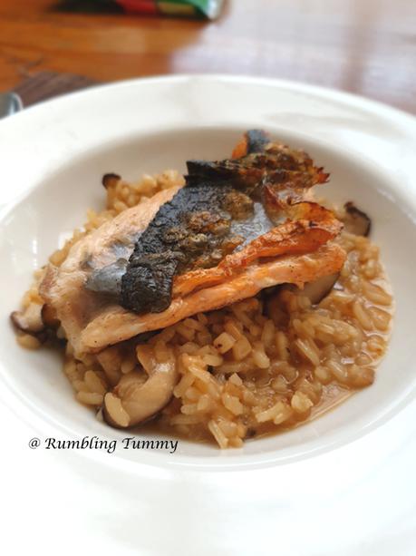 Mushroom Risotto with pan fried salmon