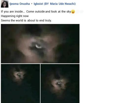 Nigerian lady shares ‘strange images’ she captured in the sky, says the world is about to end… lol (photos)