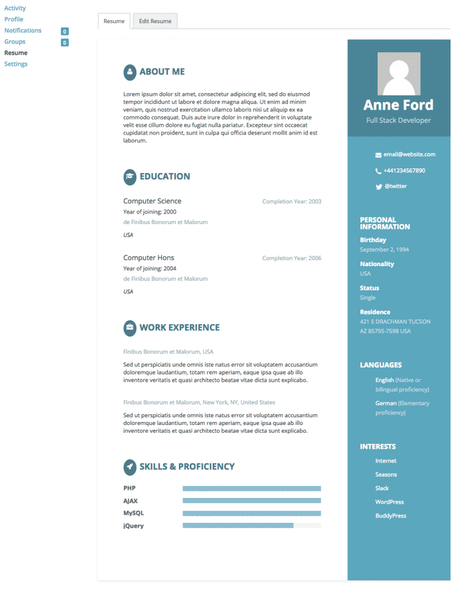 BuddyPress Resume Manager Plugin BuddyPress Resume Manager Plugin