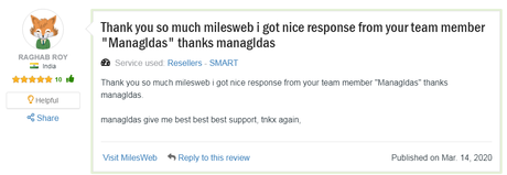 MilesWeb The Best Reseller Hosting Partner for Digital Agencies Customer Reviews
