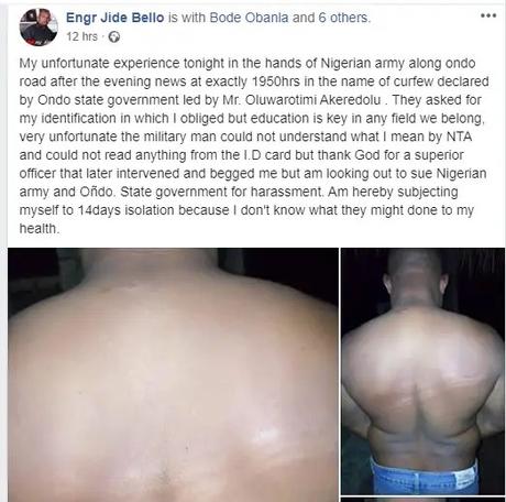 Coronavirus lockdown: NTA staff allegedly brutalized by soldiers in Ondo Coronavirus lockdown: NTA staff allegedly brutalized by soldiers in Ondo