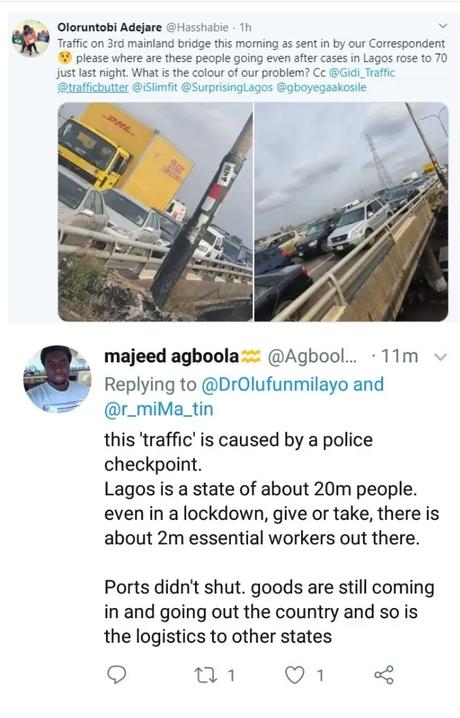 Heavy traffic on Third Mainland Bridge despite lockdown in Lagos