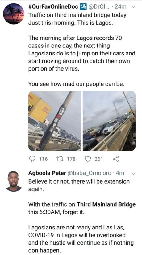 Heavy traffic on Third Mainland Bridge despite lockdown in Lagos