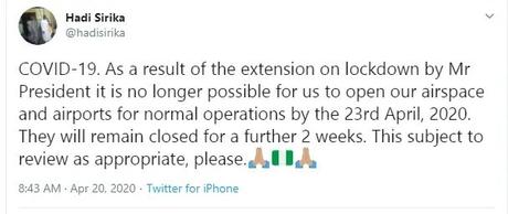 Coronavirus: FG extends closure of Airports