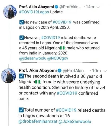 Two new COVID19 deaths recorded in Lagos