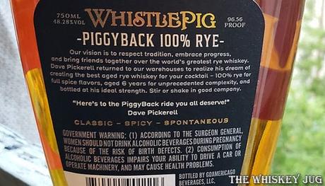 WhistlePig 6 Year PiggyBack Back Label