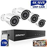 SMONET 5MP Security Camera Systems,8-Channel Home Video Surveillance System(1TB Hard Drive),4pcs 5MP(2560TVL) POE IP Cameras,Power Over Ethernet,24/7 Recording for NVR Kits,Indoor&Outdoor CCTV Camera