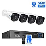 【5MP 8CH】 Hiseeu PoE Security Camera System,8Channel 5MP H.265+ NVR,4Pcs PoE Cameras,2592 by 1944 Pixels,Phone&PC Remote,Microphone,Night Vision,Waterproof,Onvif,Motion Alert,24/7 Recording,1TB HDD