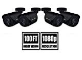 Night Owl Security 4 Pack Add-on HD Analog 1080P HD Wired Security Bullet Cameras (Black)