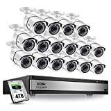 ZOSI H.265+1080p 16 Channel Security Camera System,16 Channel DVR with Hard Drive 4TB and 16 x Outdoor Indoor CCTV Bullet Camera 1080p with 100Foot Long Night Vision and 105°Wide Angle