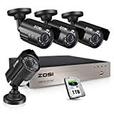 ZOSI 1080P Security Camera System with 1TB Hard Drive H.265+ 8CH Full 1080P HD Video DVR Recorder with 4X HD 1920TVL 1080P Indoor Outdoor Weatherproof CCTV Cameras ,Motion Alert,Remote Access
