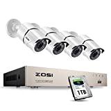 ZOSI 8CH 1080P Home Security Camera System Outdoor with 1TB Hard Drive, H.265+ 8 Channel 1080P Wired DVR with 4pcs 1080P HD IP67 Weatherproof CCTV Cameras with 120ft Night Vision,Easy Remote Access
