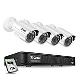 ZOSI H.265+ 1080p Home Security Camera System Outdoor Indoor, Security DVR 8 Channel with Hard Drive 1TB and 4 x 1080p Surveillance Bullet Camera, Remote Access, Motion Detection