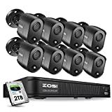 ZOSI 5MP 8 Channel Security Camera System for Home, H.265+ CCTV DVR with Hard Drive 2TB and 8 x 5MP Surveillance Bullet Camera Outdoor Indoor with PIR Motion Sensor,Remote Access