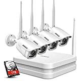 ANNKE Wireless Camera System, 8CH 1080P Full HD Wireless NVR Video Surveillance System with 1TB Hard Drive, Plug Play System, (4) 1080P WiFi IP Cameras with Metal Housing, 100ft Night Vision