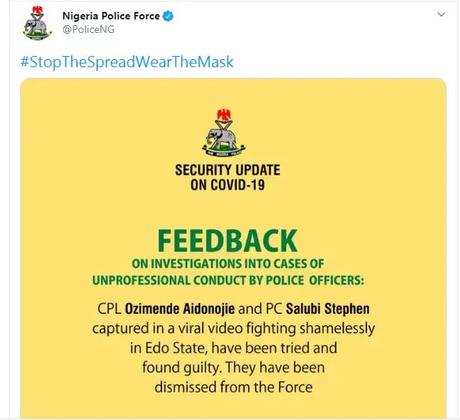 Policemen who fought each other in Edo community, have been dismissed from service