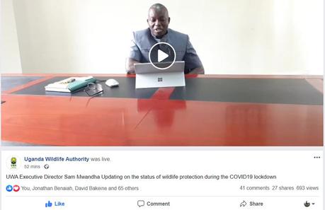 Uganda Wildlife Authority goes live on Facebook to discuss wildlife protection during the pandemic