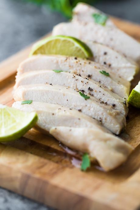cilantro lime chicken sliced on cutting board