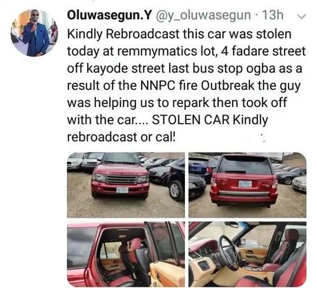Moment man pretending to help allegedly steals Range Rover from car dealership during the Ogba fire