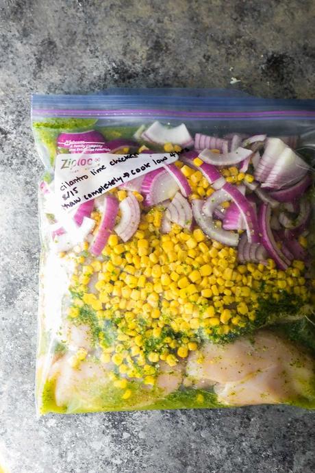 plastic freezer bag filled with ingredients for a freezer crockpot meal