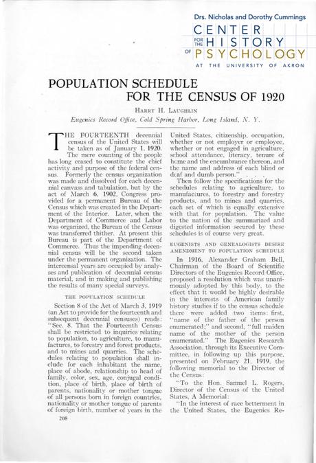 CCHP Pandemic Projects Vol. II: Eugenics and the Census