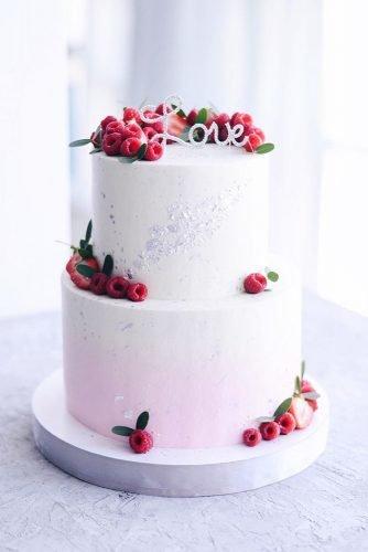 buttercream wedding cakes light pink white ombre silver foil effect love sitn on top raspberries boni_bakery