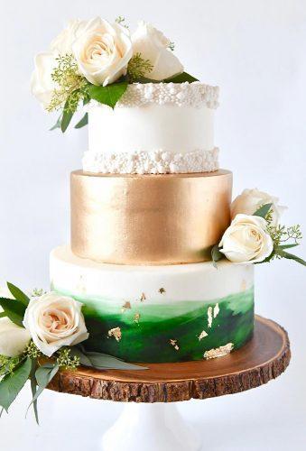 wedding cake 2019 cake with gold ang green accent sweetcheatscakesn