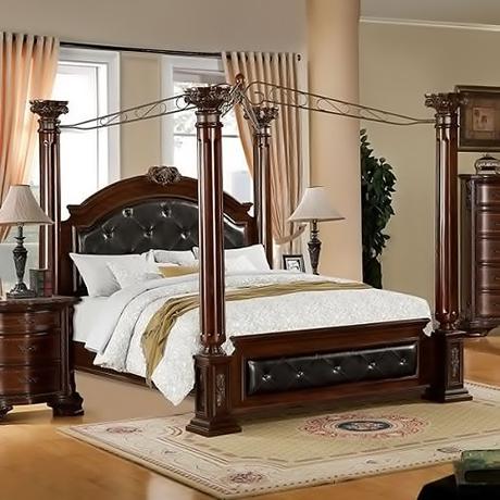 247SHOPATHOME IDF 7271Q brown Cherry Finish Four Poster Beds