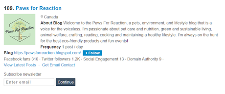 Paws For Reaction top pet blog list