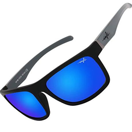 Fishing Sunglasses Polarized for Men, Blue Mirrored Driving Running Sport Glasses XL,HD Nylon Lens UV400 Protectiont Matte Black TR90 Lightweight (Black/Grey+Blue Lens)