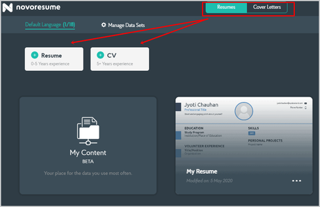Novoresume Review: Is It Best Resume Builder? Novoresume user interface