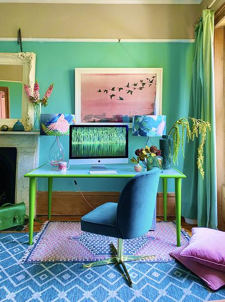 Green and blue colourful home office decor