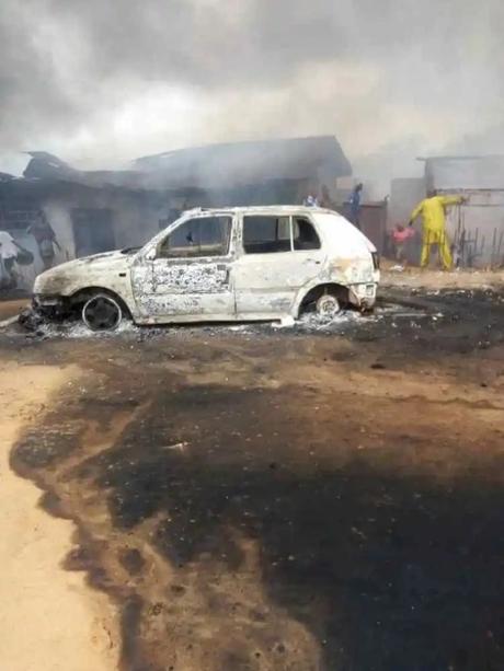 JUST IN: Fire Outbreak in Moniya As Tanker Collides With Truck (See Photos, Videos)