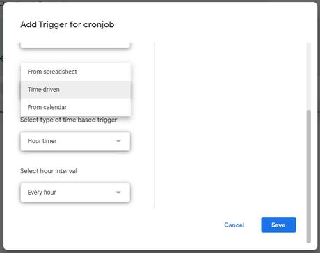 Create a CRON Job with Google Apps Spreadsheet Script