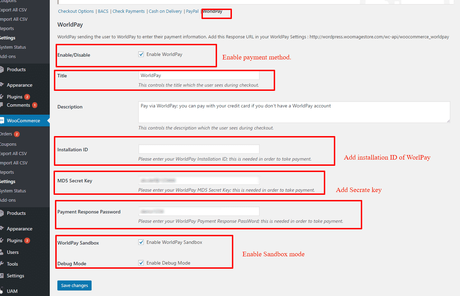 Configration of Worldpay payment