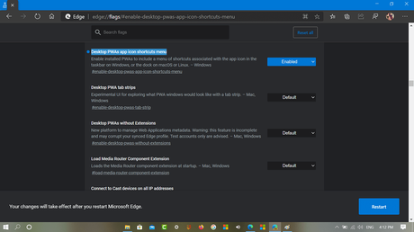 How to Enable Microsoft Edge PWAs App icons on Taskbar to Shortcut Menu Desktop PWAs app icon shortcuts menu in microsoft edge