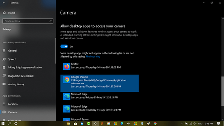 Fix – Google Meet Camera is not working in Video Meeting in Chrome Allow desktop apps to access your camera in windows 10 privacy settings
