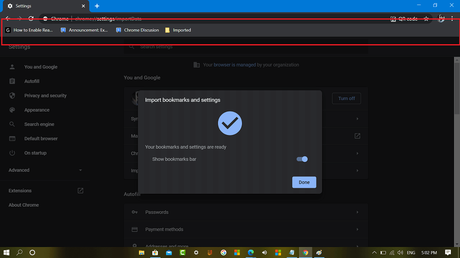 Fix – Unable to Import Favorites from Microsoft Edge to Chrome Show bookmarks in chrome toolbar.