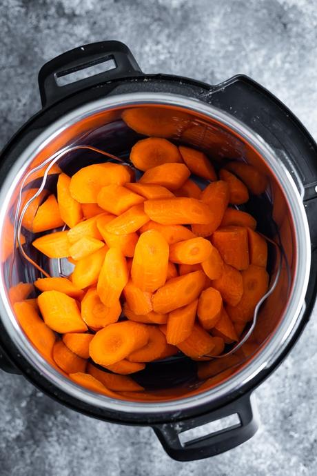 overhead view of carrots in an instant pot