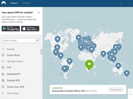 Main NordVPN screen