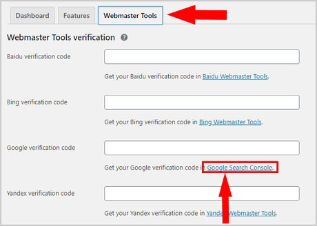 Webmaster tools configuration